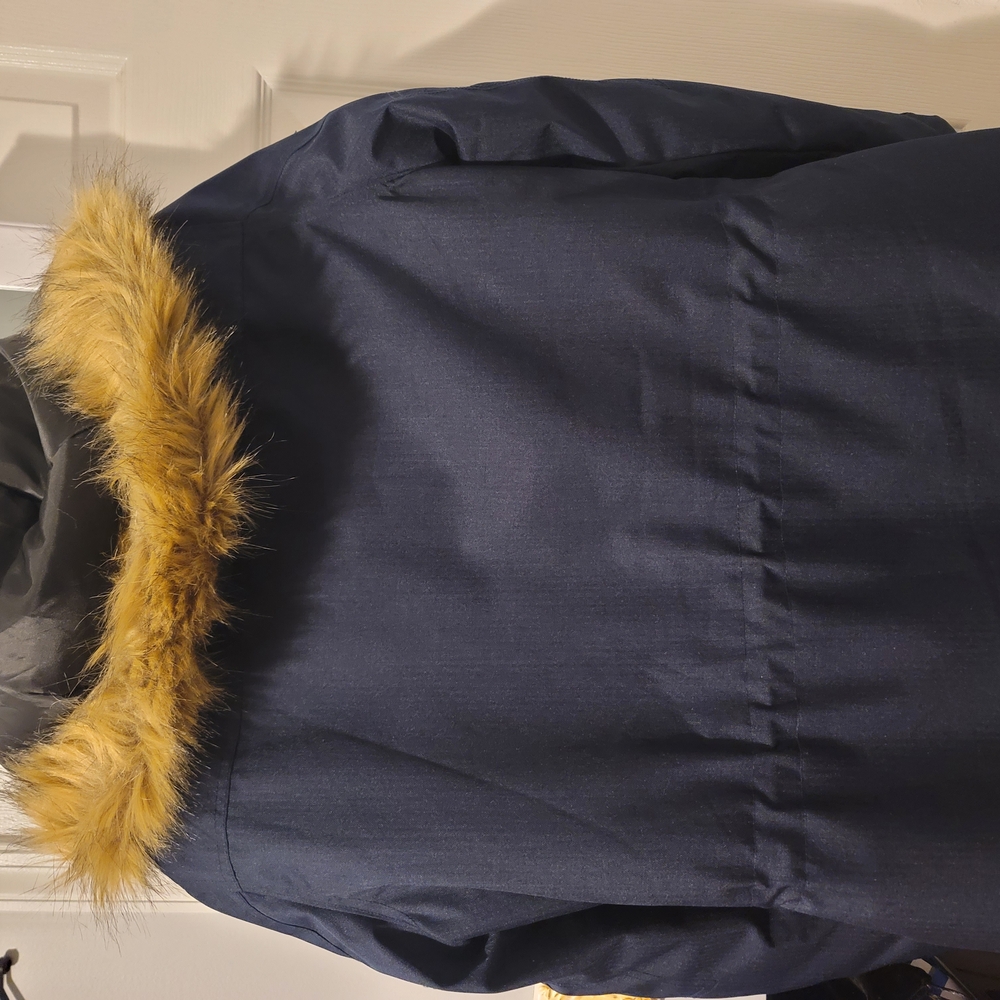 Avalanche Men's Ski Jacket with Fur Trim - Navy and Tan
